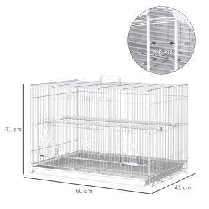Colivie pentru Pasari din Metal cu Stinghii, Boluri pentru Mancare si Maner, 60x41x41cm, Alb - Img 3