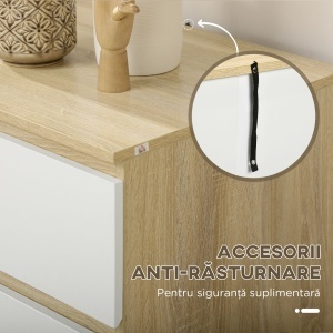 Comoda 6 Sertare 135×48×77 cm Alb/Natur - Img 6