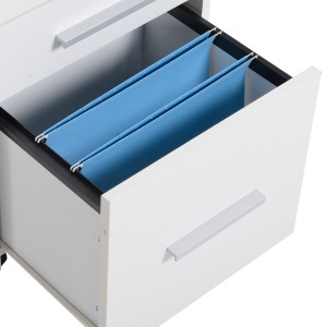 Comoda Birou 3 Sertare – Cu Etajera & 5 Roti, Alb Modern - Img 9