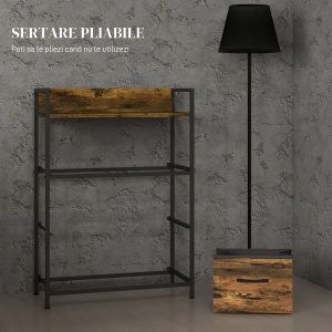 Comodă cu 4 Sertare Detaşabile, Pliabile şi Raft de Depozitare, 60x29x85 cm, Maro şi Negru - Img 6