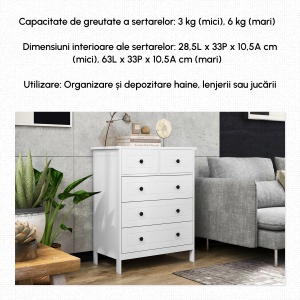 Comoda cu 5 Sertare cu Manere, Alb - Img 7