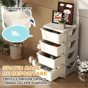 Comodă din Plastic Colorat cu 4 Sertare Nuanță Crem 37x37x76cm - Img 4