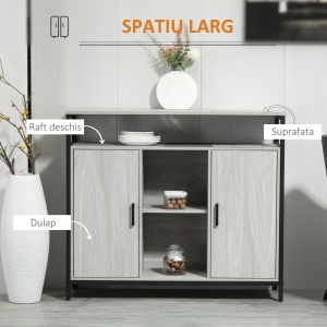 Comoda moderna din lemn cu rafturi, 100x34x87.2cm, gri deschis - Img 4