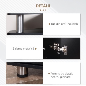 Comoda TV cu 2 compartimente inchise raft blat benzi antiderapante negru - Img 5