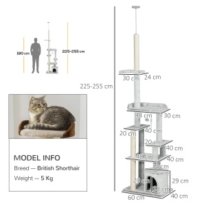 Copac pentru Pisici de Interior Turn de Joaca Centru de Activitati de Escaladare Turn de Zgariere Apartament Perne Inaltime Reglabilaaccesorii animale feline sala de gimnastica pisoi lounge mobila sufragerie - Img 3