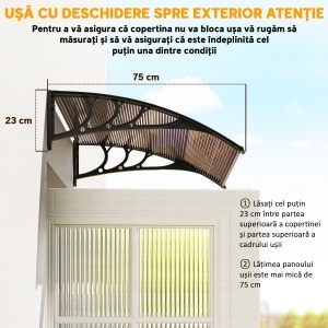 Copertină de Exterior Impermeabilă și Anti-UV, din Policarbonat, Polipropilenă și Aluminiu, 75x100x23 cm, Maro și Negru - Img 7