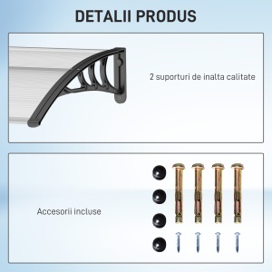 Copertină de Exterior pentru Uși și Ferestre 75x100 cm, Protecție Solară și împotriva Ploii, cu Suport din Aluminiu, Transparentă - Img 5