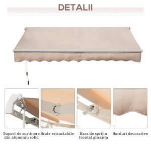 Copertină Extensibilă pentru Exterior, Copertină Roll-Up cu Deschidere Manivelă, 295x200 cm, Bej - Img 7