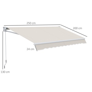 Copertina pentru soare cu brate si actionare manuala, din aluminiu si poliester pentru exterior, 250x200 cm, alb crem - Img 3