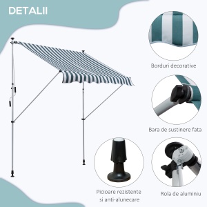 Copertina pentru soare de exterior tip rulou tip rulou cu manivela, inaltime si unghi reglabil, 200x150cm - Img 7