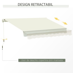 Copertina pentru soare tip rulou cu manivela, din aluminiu si poliester, 295x245cm, alb - Img 7