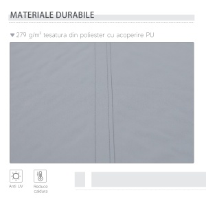 Copertina pentru soare tip rulou reglare cu manivela, din aluminiu si poliester, 295x245cm, gri - Img 6