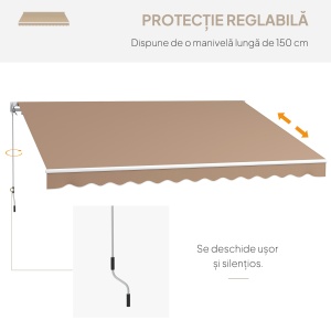 Copertină Pliabilă pentru Exterior, Copertină Tip Roll-Up cu Deschidere Manivelă, 350x250 cm, Galben - Img 6