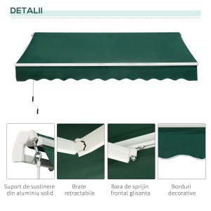 Copertină Retractabilă Manuală pentru Verandă, 3x2 m, Verde - Img 7