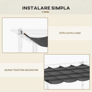 Copertina retractabila pentru pergola, Copertina de rezerva din material textil pentru pergola de 3 x 3 (m), gri inchis - Img 6