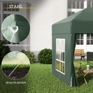 Cort 2x2 m impermeabil cu 4 pereti detasabili, cort pliabil din metal si poliester cu husa de transport, Verde - Img 6