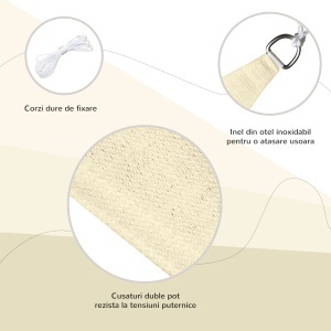 Cort Parasolar Triunghiular, Alb Crem, 3x3x3m - Img 6