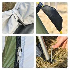Cort pentru Camping cu 2 Locuri, Cort cu Ușă, 3 Ferestre cu Plasă și Geantă pentru Transport, 240x240x199 cm, Verde - Img 7