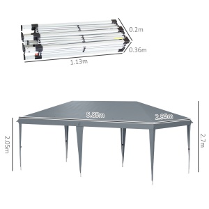 Cort Pliabil pentru Grădină cu Sac de Transport din Oțel Epoxidic și Poliester Oxford, 5,85x2,95x2,7 m, Gri - Img 3