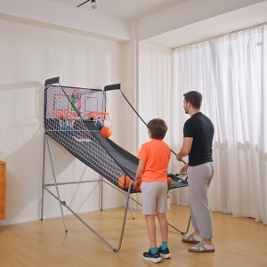 Coș de Baschet cu Panou LED, Pompă, 2 Coșuri, 4 Mingi și 8 Moduri de Joc, 205x110x205 cm, Negru - Img 8