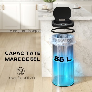 Coș de gunoi de 55L cu senzor pentru deschidere automată și închidere amortizată, 32x30x78.5 cm, Argintiu - Img 5