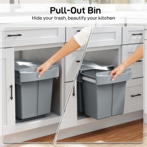 Coș de gunoi retractabil sub chiuvetă, 2 găleți de 20L, Gri - Img 4