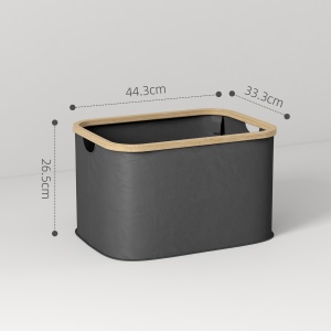 Coș Pliabil pentru Rufe de 36L cu Mânere, Coș pentru Rufe din Bambus și Poliester, 44,3x33,3x26,5 cm, Negru - Img 3