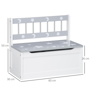 Cufar de jucarii moderna 2 in 1, scaun pentru copii, MDF si lemn de pin, 60x30x50 cm, alb si gri - Img 3