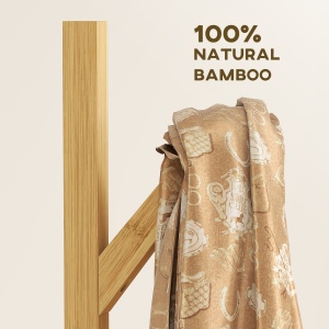 Cuier de Podea din Bambus în Formă de Copac cu 8 Cârlige și 3 Rafturi, 45x45x170 cm, Alb - Img 5