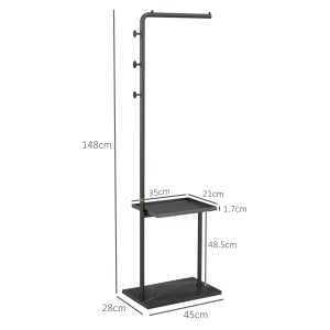 Cuier de Podea în Formă de C cu 3 Cârlige, Bază din piatră și Picioare Antiderapante, 45x28x148 cm, Negru - Img 3