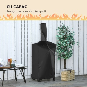 Cuptor Portabil cu Cărbune pentru Pizza și Barbecue, Cuptor cu Lemne, Coș de Fum și Raft Inferior, 63x54x161 cm, Negru - Img 7