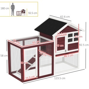 Cușcă de Exterior din Lemn cu Căsuță pentru Iepuri și Rampă, 122x62.6x92 cm, Maro și Alb - Img 3