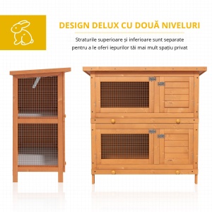 cusca de exterior pentru iepuri, lemn brad 90x45x90cm - Img 5
