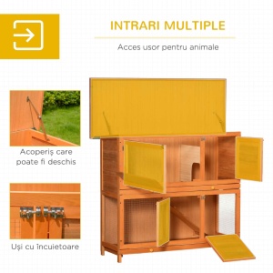 Cușcă de Iepuri din Lemn cu Rampă si 2 Nivele, 122x48x100 cm, Galben - Img 5