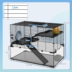 Cușcă Hamsteri de 23,5", Cușcă pentru Gerbili cu Bază din Sticlă pentru Hamsteri Mici, Negru - Img 3