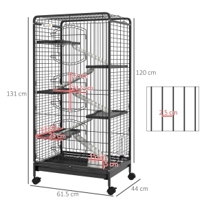 Cușcă pentru Animale Mici și Rozătoare cu Roți, 5 Rampe și 5 Platforme, 61.5x44x131 cm, Negru - Img 3