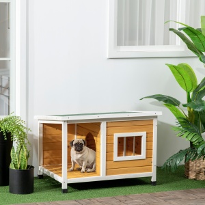 Cușcă pentru Câini de Exterior din Lemn cu Verandă Acoperită și Acoperiș Înclinat, 85.5x62x60 cm, Multicolor - Img 2