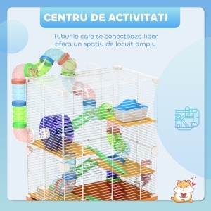 Cușcă pentru Hamsteri pe 5 Nivele cu Tuburi și Roată din Metal și Plastic Albastru - Img 4