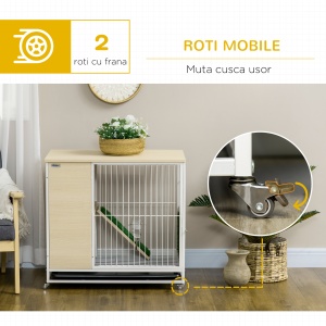 Cusca pentru iepuri mobilier cu roti, Cusca pentru iepurasi masa laterala cu tavita detasabila, acces prin partea superioara, 78 x 52.5 x 76.5 cm, stejar - Img 7