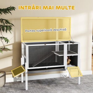 Cușcă pentru Iepuri și Hamsteri de Interior Ridicată cu Tavă Detașabilă și Acoperiș Deschizător, Gri - Img 7