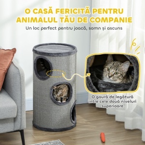 Cușcă pentru Pisici cu 3 Nivele, Zgârietoare din Sisal și Pluș, Ø38x70cm, Gri - Img 4
