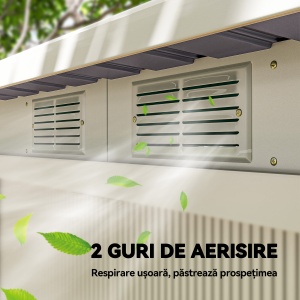 Depozit de Grădină din Oțel cu 2 Orificii de Aerisire și 2 Uși Glisante, 280x130x172 cm, Gri Deschis - Img 8