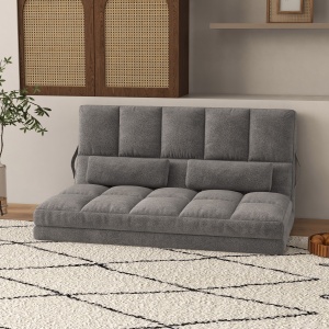 Divan de Podea 2 în 1 cu Spătar Reglabil în 7 Niveluri și Perne, 130x73x60 cm, Gri Carbonizat - Img 2