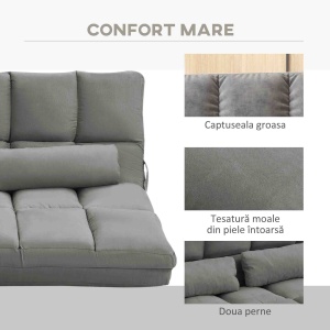 Divan de Podea 2 în 1 cu Spătar Reglabil în 7 Niveluri și Perne, 130x73x60 cm, Gri Carbonizat - Img 6