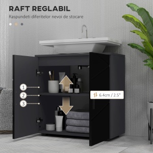 Dulap Baie 60×30×60 cm cu doua usi si polita reglabila - Negru - Img 5