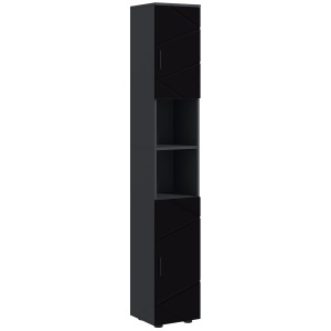 Dulap Baie, Inalt de 183cm, Dulap cu 2 rafturi deschise si doua dulapuri cu 2 nivele, Negru - Img 1