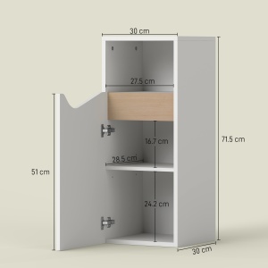 Dulap Baie Îngust cu Ușă Amortizată și Raft Deschis, Dulap Economisitor de Spațiu cu Rafturi Reglabile, pentru Bucătărie, Cameră de Zi, 30x30x71.5 cm, Alb și Lemn - Img 3