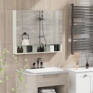 Dulap cu oglinda cu raft reglabil, MDF Sticla 90x15x75cm, Alb - Img 2