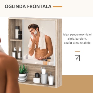 Dulap cu oglinzi cu raft reglabil montare pe perete culoarea stejarului - Img 7