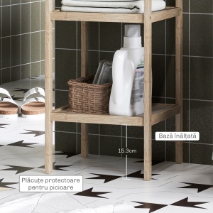 Dulap de Baie Modern cu 4 Rafturi Anti-Răsturnare, Dulap de Baie din Bambus și Lemn, 33x31x110 cm, Lemn Natural - Img 6
